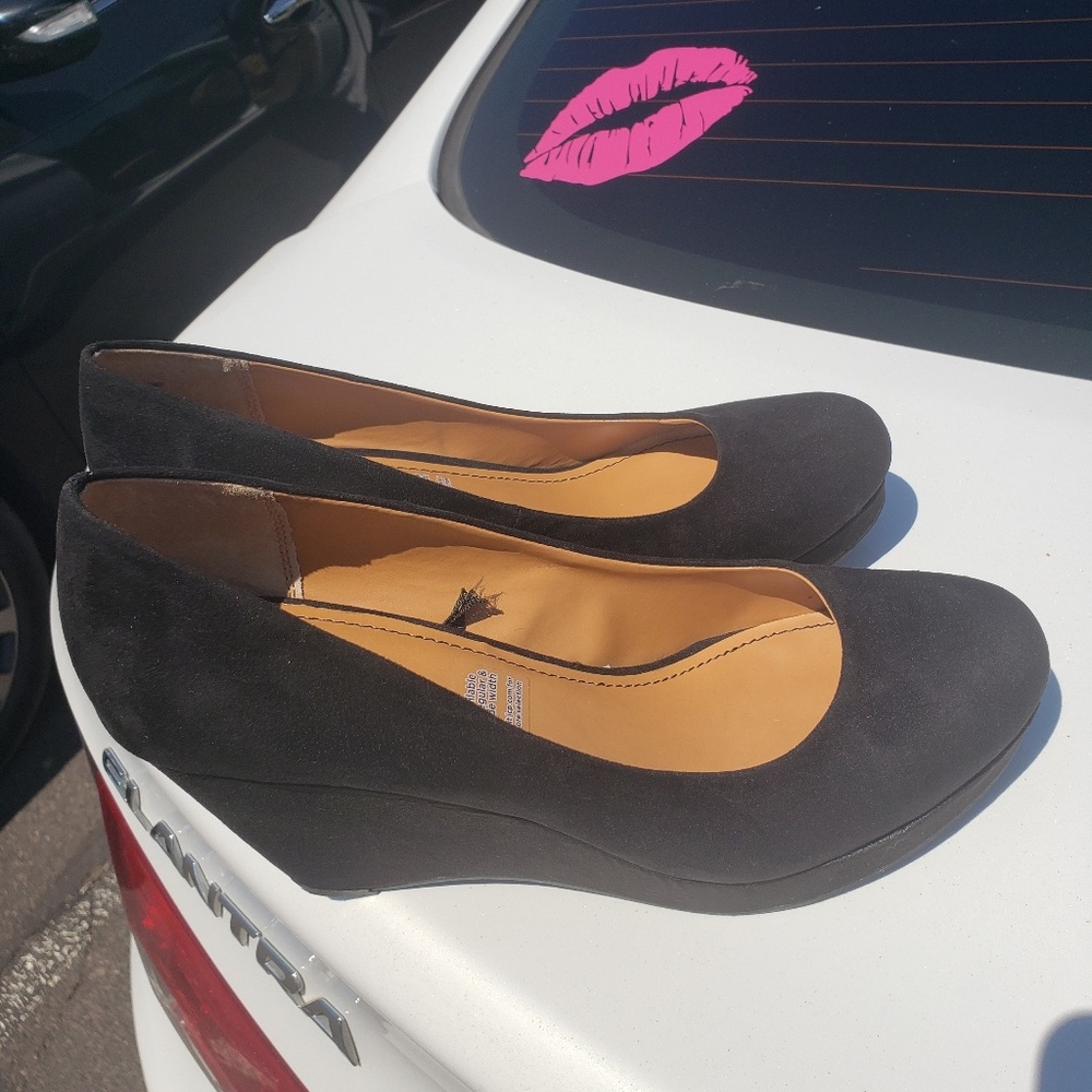 Black suede wedges worn once